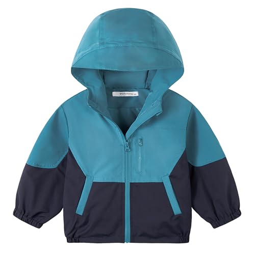 Volunboy Toddler Boys Windbreaker Jackets Patchwork Lightweight Zip Hoodie Outerwear Fall Spring Windproof Hooded Coat