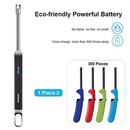 Lighter, Candle Lighter, Electric Lighter, Windproof Usb Rechargeable Electronic Plasma Arc Lighter With Safety Lock, Led Battery Indicator, Long Flexible Lighter For Bbq, Grill, Fireworks (Black) #TOP5