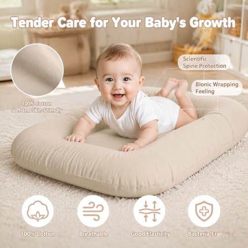 Image of Baby Lounger 0-24 Months Newborn Infant Cotton Floor Seats Support Cushion (Apricot) | baby shower gifts