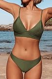 CUPSHE damski zestaw bikini, trójkątny krój, szeroka taśma pod biustem, prążkowany, dwuczęściowy kostium kąpielowy, wojskowa zieleń, M