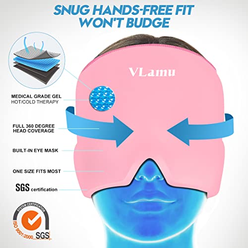 Headache Hat For Migraine Relief,Cold And Hot 2 In 1 Migraine Ice Head Wrap,Gel Odorless Migraine Relief Cap As Stress Relief Gifts For Women/Men,Effective Relief For Tension Headache,Vertigo (Pink) #TOP2