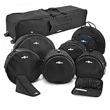 COMPLETE SET – This great value pack includes bags for a 22" bass drum, 14" snare, 12" and 13" toms and a 16" floor tom, 47" drum hardware bag, high grade cymbal bag , bass drum pedal bag and drumstick bag allowing for storage and transportation of a...