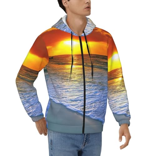 Sweat à capuche zippé homme EdWal manches longues avec imprimé coucher de soleil