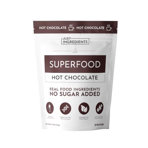 Superfood Hot Chocolate | 25 Servings | With Grass-fed Collagen Organic Cacao Cinnamon Ashwagandha Turmeric & Lions Mane | No Sugar Added | Supports Gut Health Immunity & Cognitive Function*