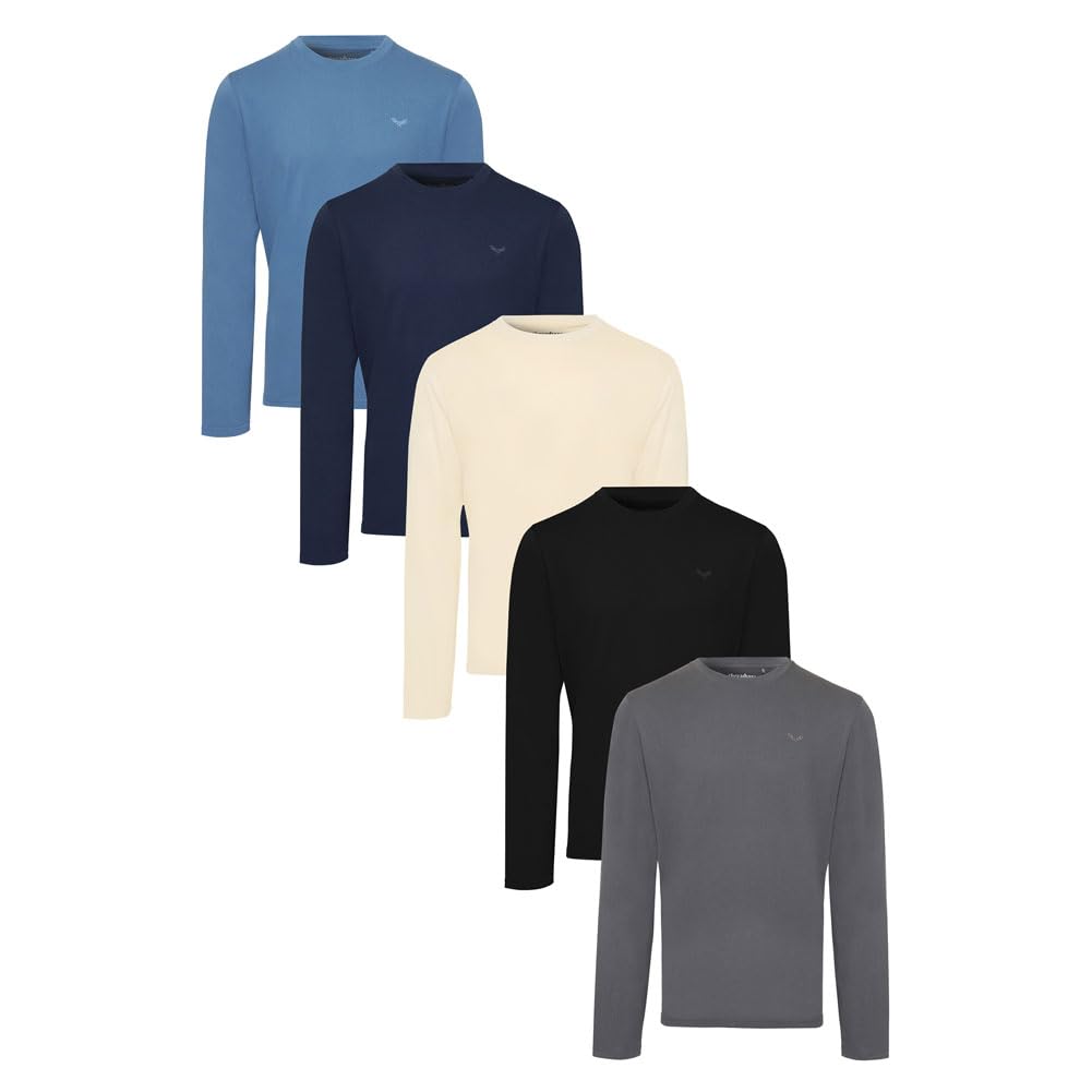 Threadbare 'Felix' Mens Long Sleeve Crew Neck Cotton Multipack T-Shirts, Multi, M, Pack of 5