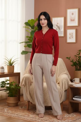 Image of Women Winter Wear V-Neck Full Sleeves Regular Fit Woollen Blouse