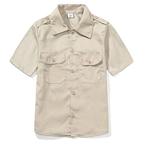 GRANDWISH Boys Short Sleeve Button-Down Shirt, Kids Work Shirt, Khaki Size 12