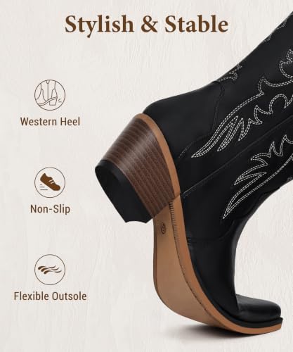 Eyriphy Cowboy Boots for Women, Western Cowgirl Boots Mid Calf Snip Toe - image 5