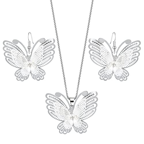 Juego de joyas bohemias de mariposa KnSam con pendientes plateados boho y circonita cúbica blanca