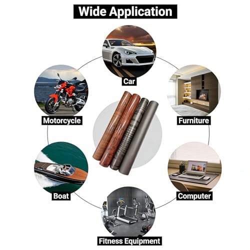 Image of Wood Grain Vinyl Wrap for Car Interior -Self-Adhesive DIY Decal - Bubble-Free & Waterproof Wood Texture Film for Dashboard (Brown-Wood Grain(High Glossy)-40 * 200cm)