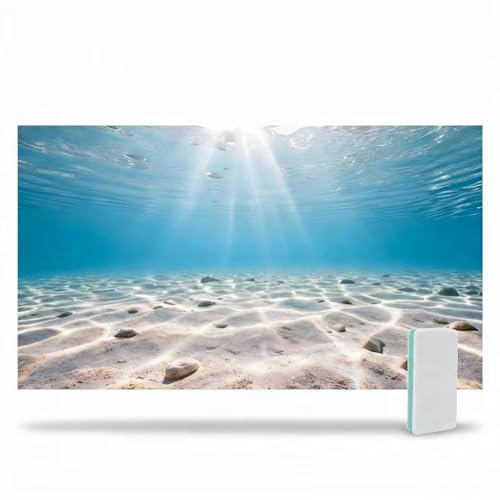 Ricomboo Aquarium Background & Double-Sided Sponge Cleaning Brush 24x12 Inch Undersea Polyester Cloth Decor for Fish Tank Blue Ocean Aquatic Themed Decorations Backdrop