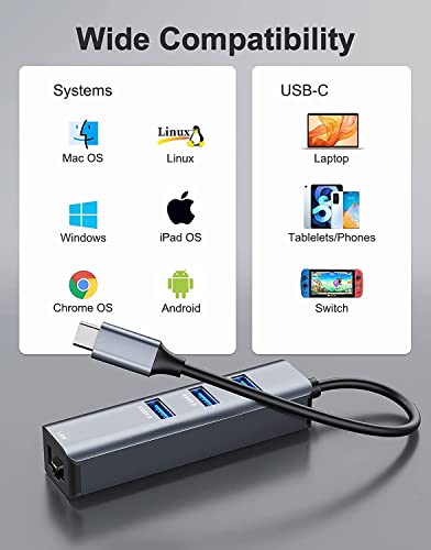Image of Tobo USB C to Ethernet Adapter, 4-in-1 RJ45 to USB-C /Thunderbolt 3 to Gigabit Ethernet LAN Network Adapter -TD-232TC.
