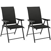 Outsunny Garden Dining Chairs Set of 2, Folding Garden Chairs with All Weather Texteline Back and Seat, Outdoor Dining Chair with Armrests, Steel Frame for Terrace Balcony, Black