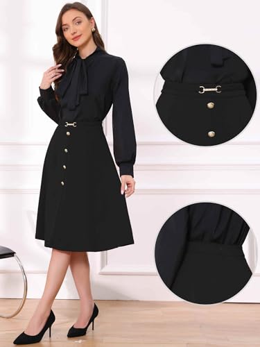 Allegra K A-Line Midi Pleated Skirt for Women's Vintage Work High Waist Flare Business Skirts2