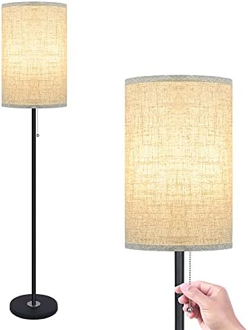 Floor Lamp, Modern Standing Lamp with Drum Fabric Shade, Farmhouse Pole Lamp, Corner Tall Stand Up Lamp for Living Room, Bedroom, Office, Bright Floor Lamp with Pull Switch (Sand Black)