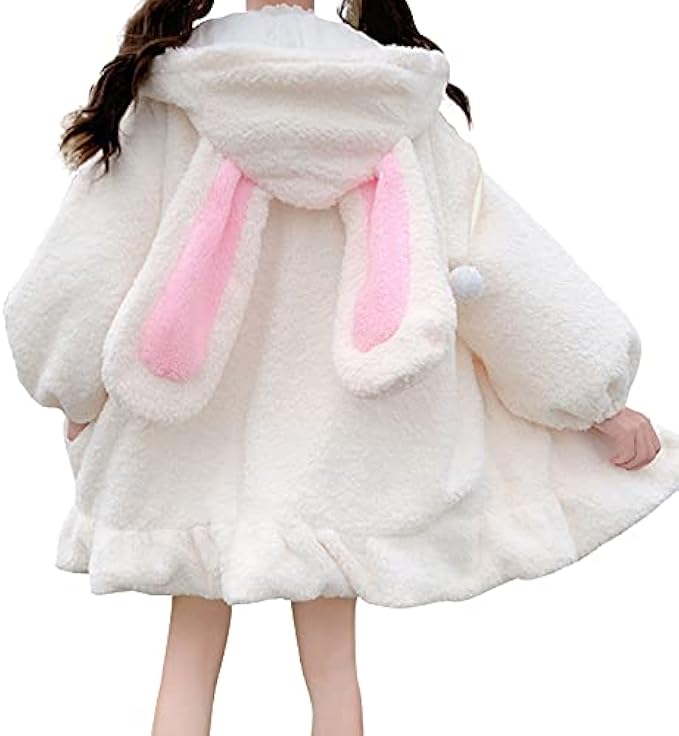 Mukola 女孩女士卡哇伊兔子耳朵运动衫连帽衫洛丽塔长袖可爱蓬松羊毛外套夹克