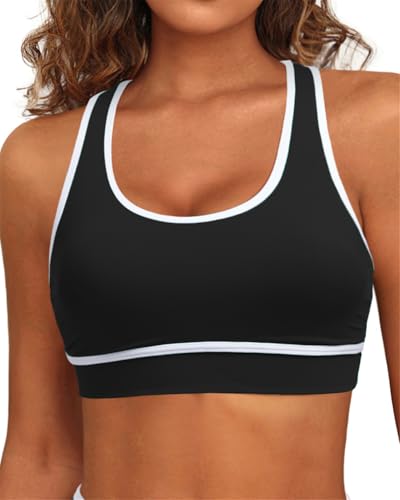 Image of Holipick Women's Sports Bra Bikini Tops Racerback Swim Top Scoop Neck Bathing Suits Top Modest Padded Crop Tops Swimsuit Only