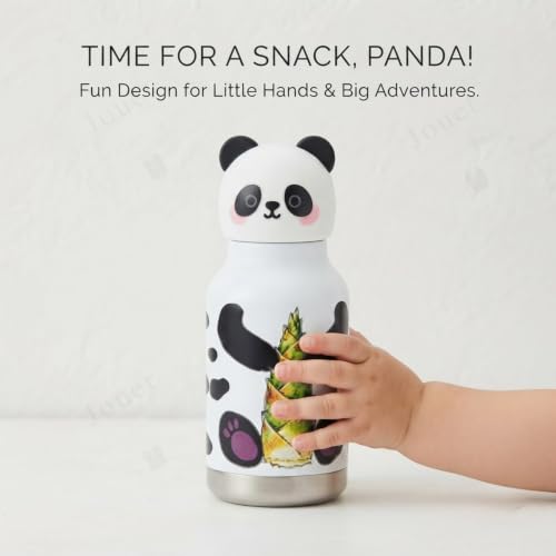 Image of JOUETKids Stainless Steel Water Bottle 280ml with Cute Panda Character Lid, White Leakproof Drinking Bottle for School, Travel & Daily Use