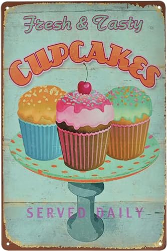 Letrero de metal vintage para decoración de pared con diseño de magdalenas, pastelería, tienda de postres, comida divertida