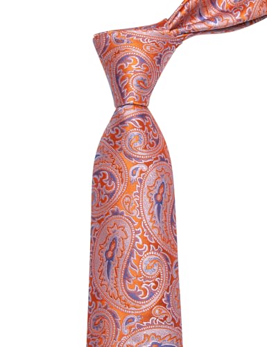 Image of YourTies Orange Blue Tie for Men Silk Paisley Men's Necktie Woven Jacquard Formal Business Party Wedding Designer