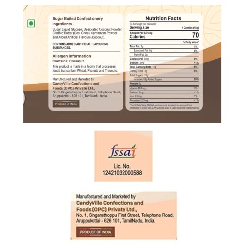 Image of CandyVille Roasted Coconut Candy Tin (340Gm) | Crunchy Coconut Toffees In Tin | Mildly Roasted With Sugar | No Added Colours Or Preservatives | Traditional Indian Sweets