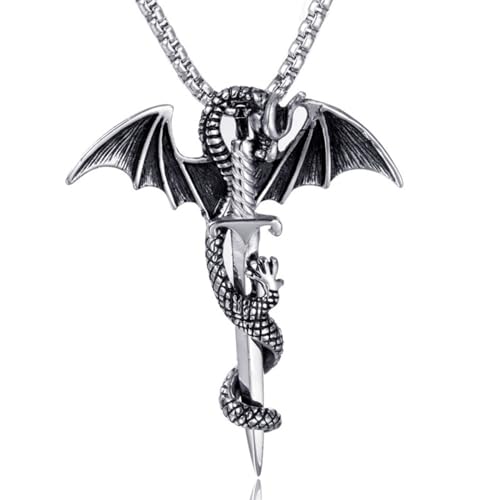 Collier viking homme pendentif dragon épée sacrée bijoux de fête