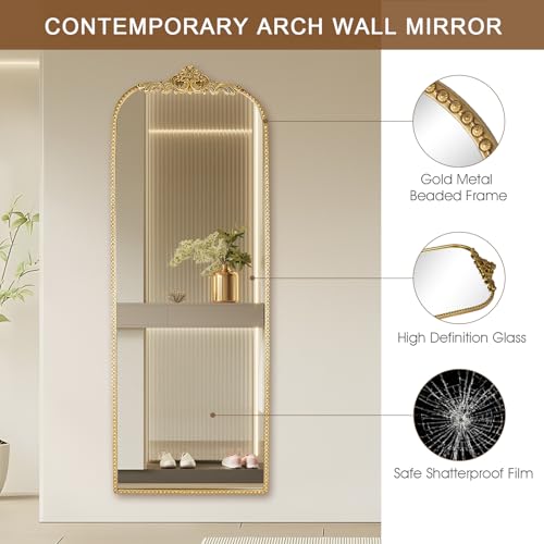 Arched Full Length Mirror 20"x56", Antique Gold Large Traditional Vintage Baroque Inspired Floor Mirror for Wall, Bedroom, Living Room, Hallway - Image 6