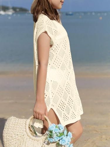 Image of Girl's Cover Up Crochet Swimwear V Neck Knit Summer Beachwear Cover Tops