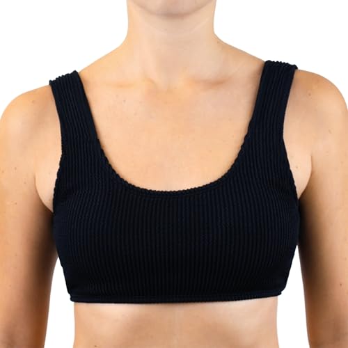 MYLILY Bikini Mujer Acanalado | Bikini Parte de Arriba Mujer | Bikini Deportivo Mujer | Bikinis Cuello U | Top Bikini Negro