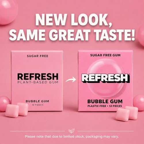 Image of Refresh Plant Based Gum, Sugar Free, Xylitol, 12 Pcs, 6 Pack (Bubble Gum)