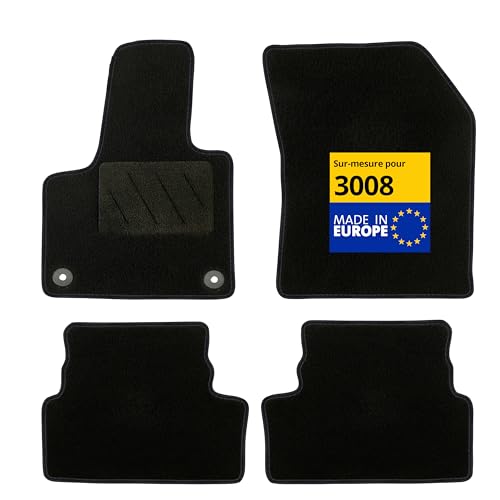 Tapis de voiture sur mesure Peugeot 3008 en moquette noire premium