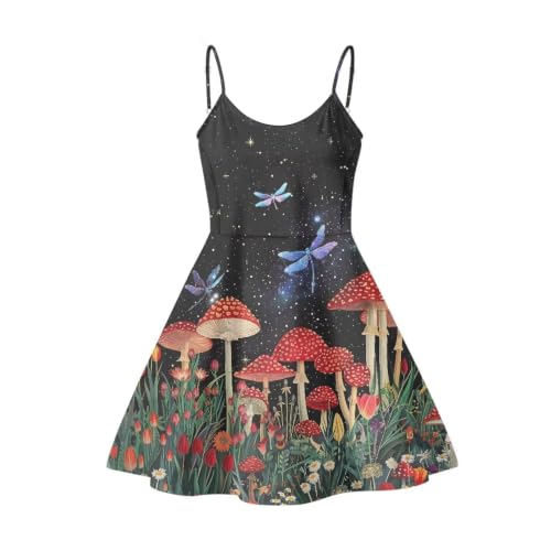 Image of Women's Spaghetti Strap Dress Summer Casual Swing Sundress Girls Beachwear Swing Mini Dress
