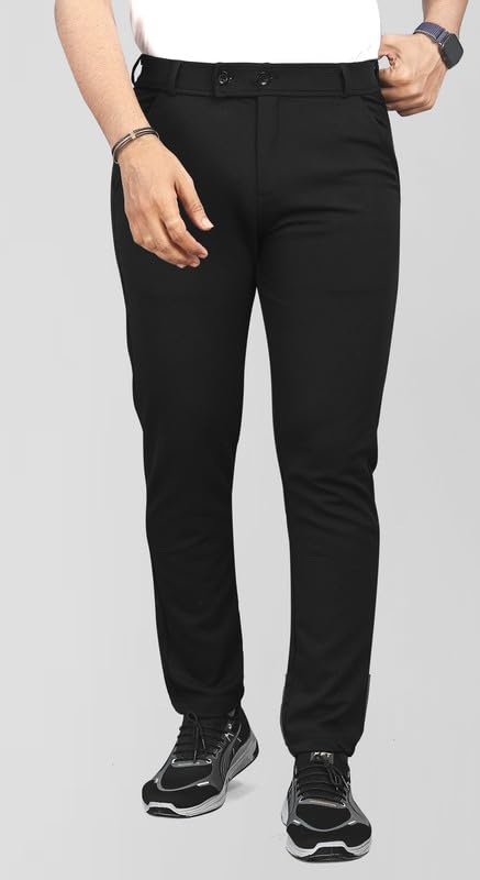 Image of MiraMichi Men's Slim Fit Formal Trousers - Crafted from Premium Lycra Blend Fabric, Solid Pattern, Ideal for Formal Occasions