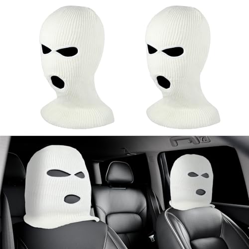 JIEYAO 2 Divertidas Fundas para Reposacabezas De Coche, Máscara Personalizada para Asiento De Coche Sombrero Divertido para Protección De Gorros De Asiento De Coche La Mayoría De Coches (Blanco)