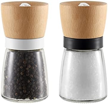 VEVOK CHEF Wooden Salt and Pepper Grinder Adjustable Coarseness Ceramic Wood Pepper Grinder Black Pepper Sea Salt Mill Grinder for Kitchen Seasoning Salt and Pepper Shaker Set Chef Gift