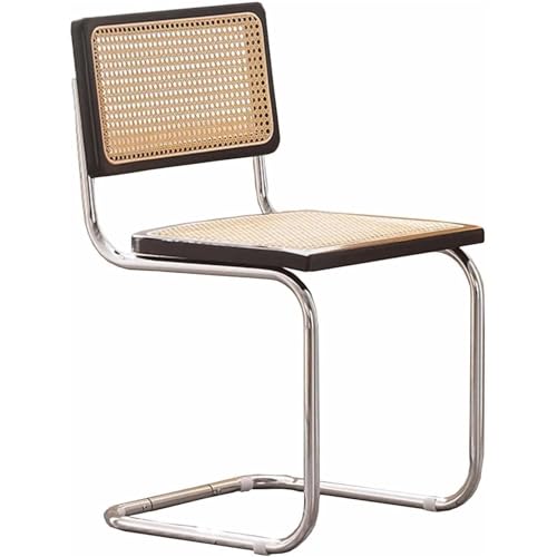 Sillas de comedor minimalistas de ratán con patas de metal, sillas de cocina con respaldo de bastón, elegante color negro, decoración moderna para el hogar (juego de 2)