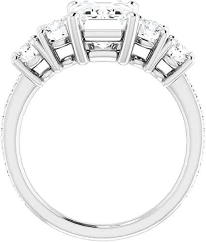 Moissanite World 4 Ct Emerald Cut Colorless Moissanite Engagement Ring, Wedding/Bridal Ring Set Solitaire Classic Halo Solid Sterling Silver Vintage Antique Anniversary (8.5) #TOP2