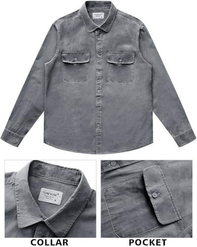 TUNEVUSE Mens Western Shirt Casual Long Sleeve Button Down Shirts Regular Fit Button Up Work Shirts with Two Pockets Cotton4