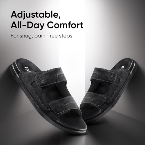 Image of Frido Comfort Dual Strap Sandals for Men with Bounce Back Cushioned Footbed, Zero Drop Sole for Arch Support Pain Relief, Lightweight Anti-Skid, Adjustable Velcro Casual Sandals