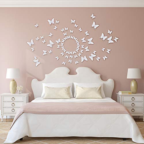 image for BBTO 48 Pieces Butterfly Wall Decor DIY Mirror 3D Butterfly Stickers R