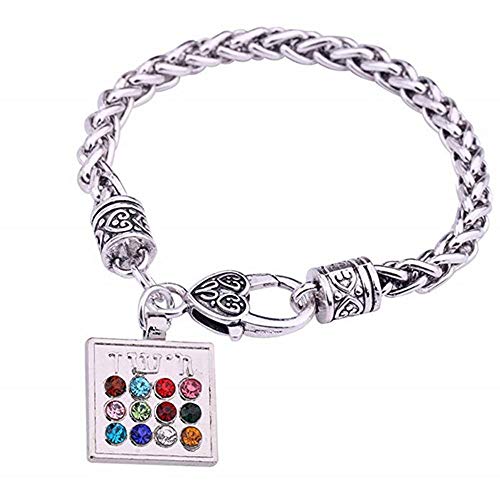Religion Juive Joli Bracelet de la Kabbale Hoshen des 12 Tribus d'Israël Ton argent et Cristaux CZ avec chaîne maille palmier