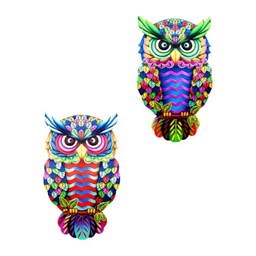 TourKing 2 Pack Metal Owl Wall Art Decor, Wrought Iron Colorful Owl Wall Sculptures, Outdoor Garden...