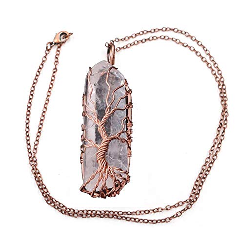 Brownrolly Cristal Blanco Hecho a Mano Colgante de ágata Plateada Columna Hexagonal árbol de Vida Colgante Collar de Piedra de meditación para Las Mujeres Regalo