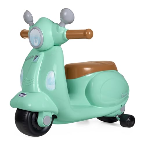 Chicco Vespa Per Bambini Primavera Verde Acqua, Moto Giocattolo Cavalcabile Con Pannello Elettronico, Luci E Suoni, Ruote Di Supporto Rimuovibili, Max