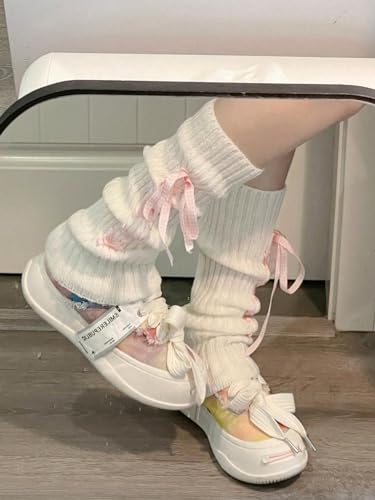 COZYEASE Women's Y2k Bow Tie Side Leg Warmer Solid Party Ribbed Knit Warm Leg Cover Socks2