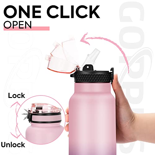 GOPPUS 750ml/26oz Stainless Water Bottle with Straw Double Wall Insulated Bottles with Strap Reusable Vacuum Thermal Flask Leakproof Keep Cold Drinks Bottles with Flip Top Lid for Men Women BPA Free - Image 4