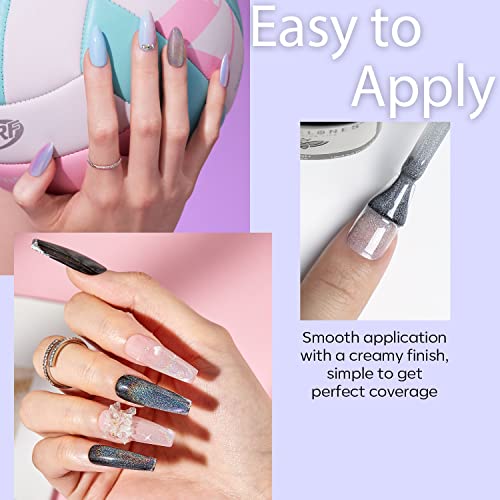 Modelones Holographic Cat Eye Gel Nail Polish Set 6 Colors, Summer Pastel Glitter Reflective Iridescent Rainbow Magnetic Manicure Kit Soft Nude Pink Blue Purple Black Shimmer Effect At Home Gifts For Women Girls #TOP3