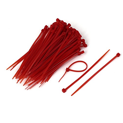 Aexit 3mm Wide Clamps 100mm Long Self Locking Cable Wrap Zip Ties Red Strap Clamps 100 Pcs