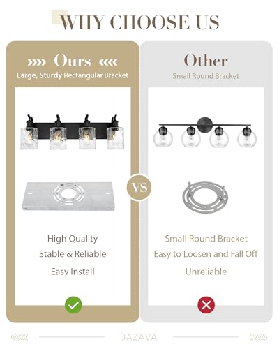 Image of Bathroom Vanity Light Fixtures 4-Light Hammered Glass Modern Wall Mounted Over Mirror Black - VL01BKH-4