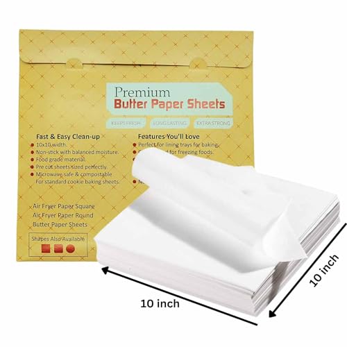 Image of ANCHARA Butter Paper Sheets Premium Quality Butter.Paper Non-Stick, Greaseproof & Smooth | Transparent Eco-Friendly Paper for Craft, Drawing, DIY Art & Cake Lining (Pack of 100) 10inch